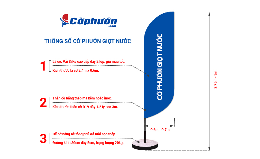 Kích thước cờ phướn giọt nước bảo dưỡng chăm sóc xe